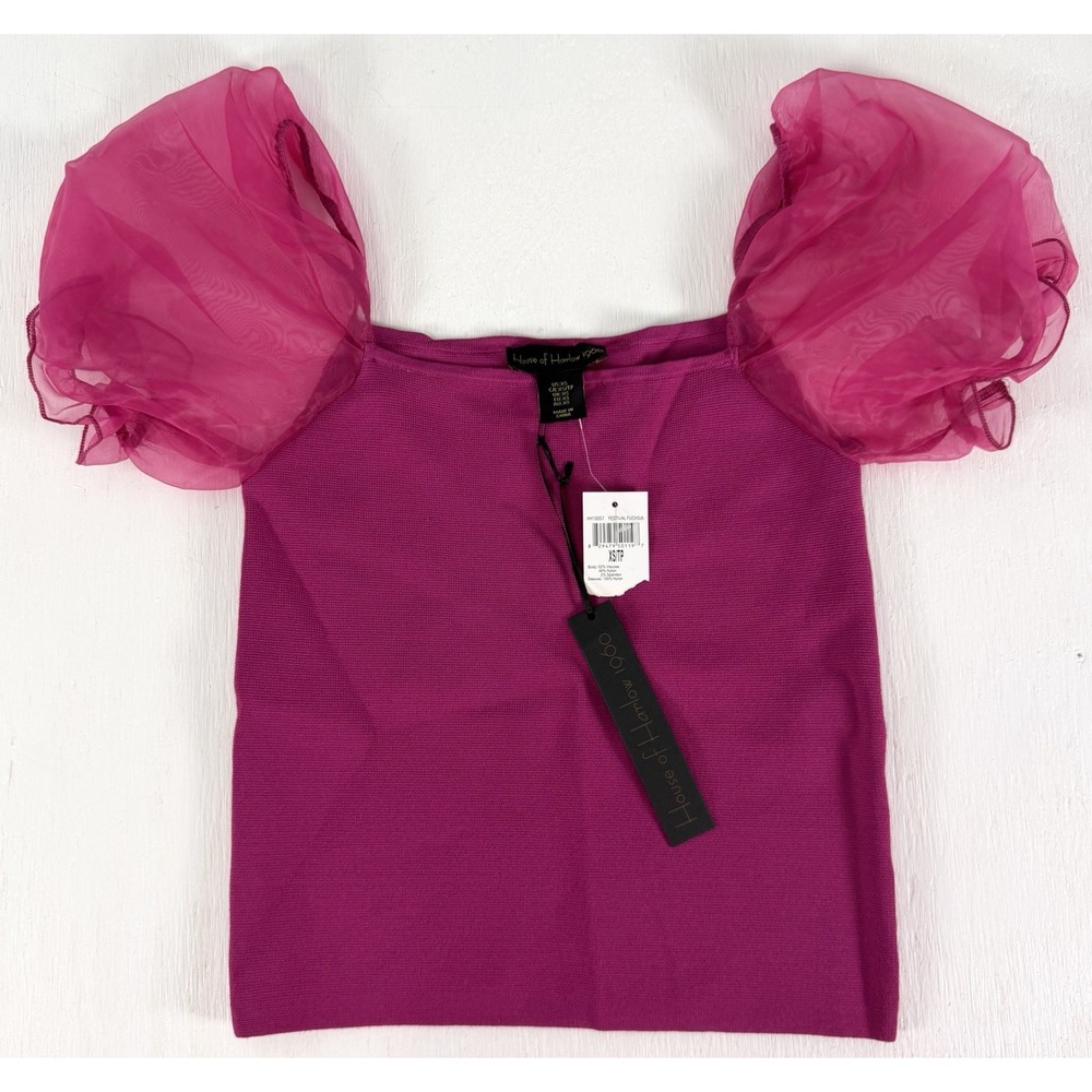 NEW House of Harlow 1960 pink Puff sleeve shirt Top Festival FUCHSIA Women's XS
